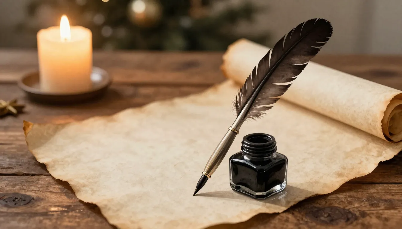 Watercolor style. Silhouette of a classic quill pen and an i...