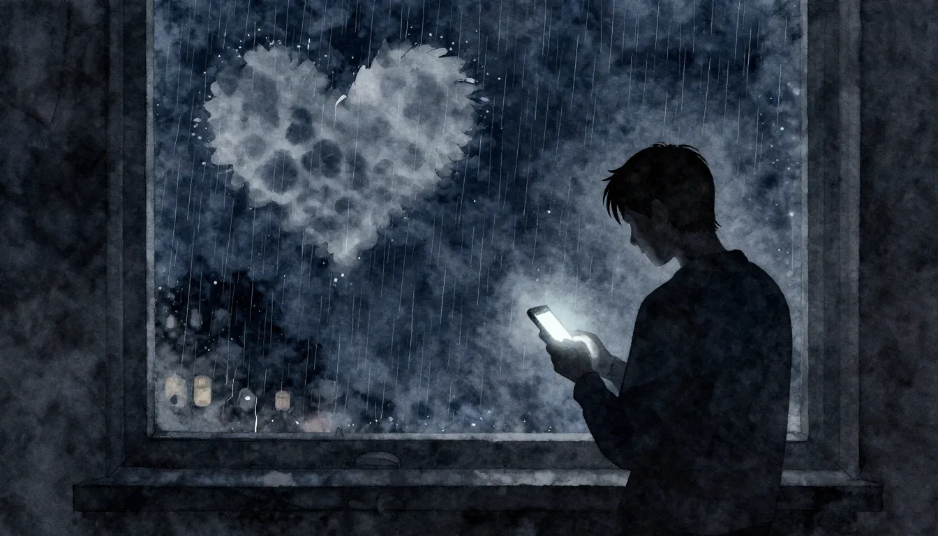 Watercolor style. Silhouette of a lonely man standing by a w...