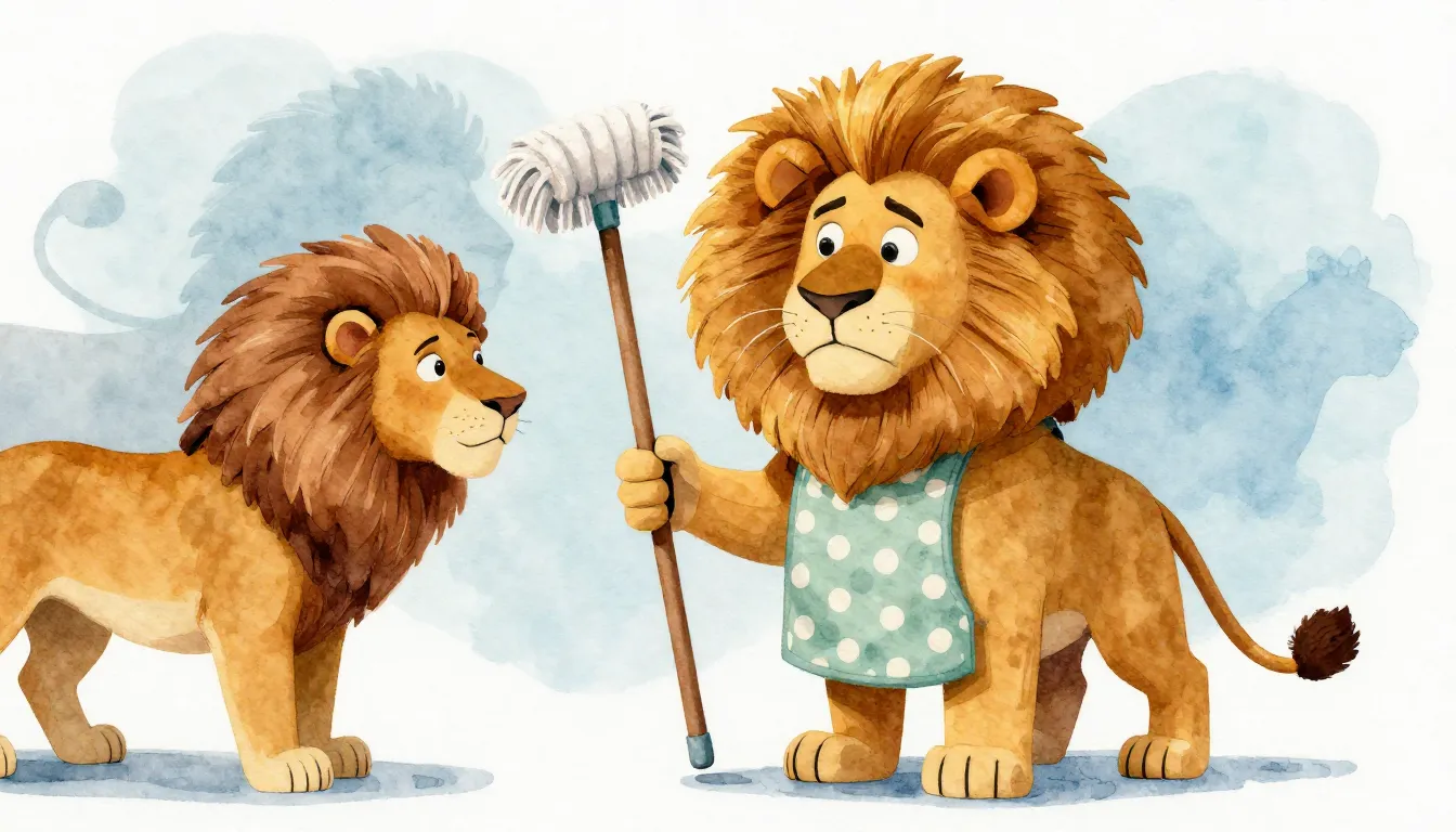 Watercolor style. A majestic lion with a golden mane wearing...