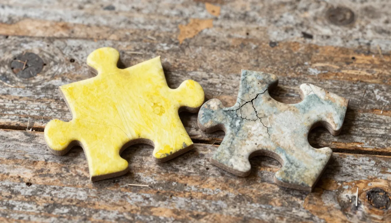 Watercolor style. Two separate puzzle pieces that no longer ...