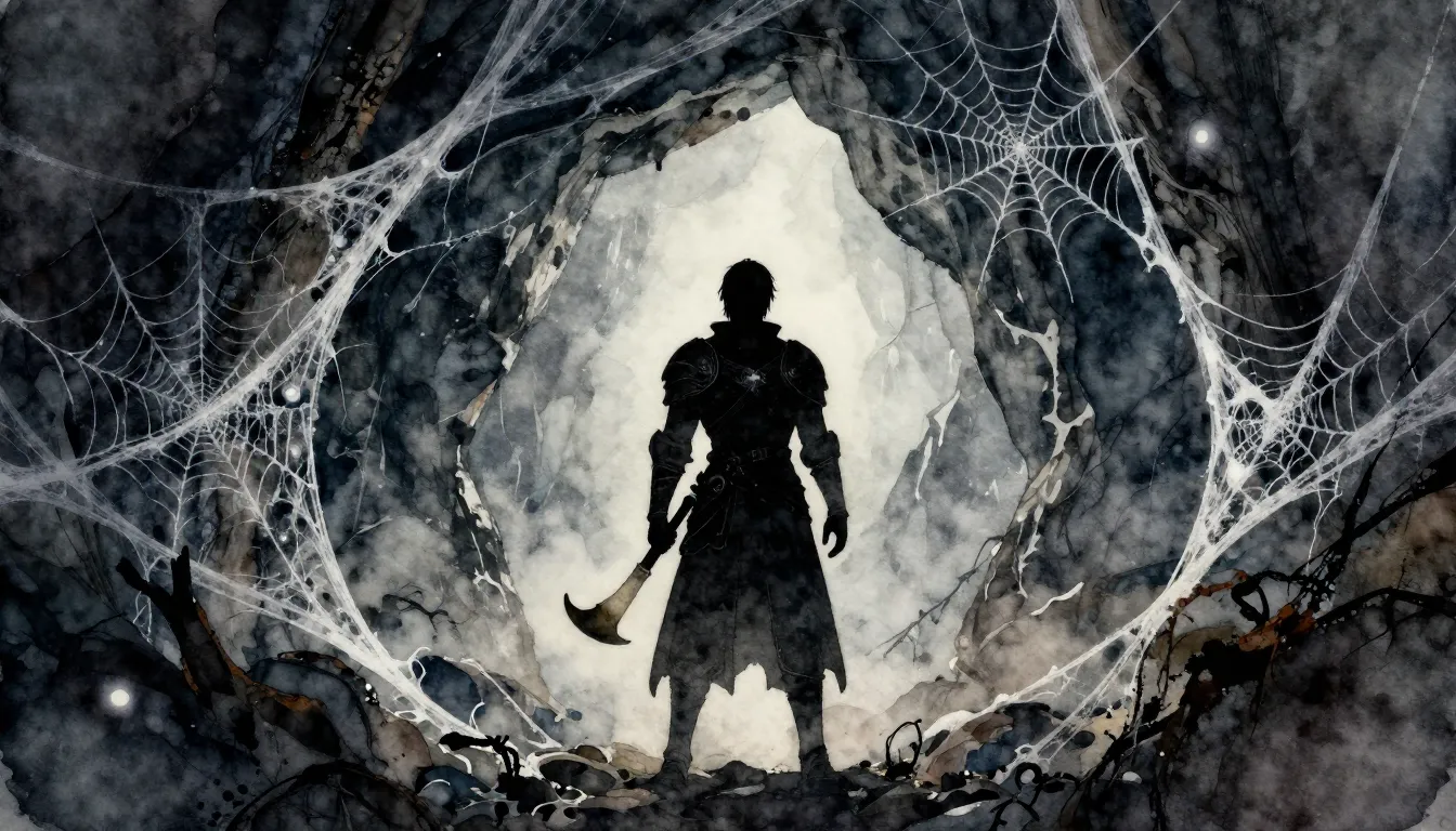 Watercolor style. A silhouette of a young dark lord in armor...