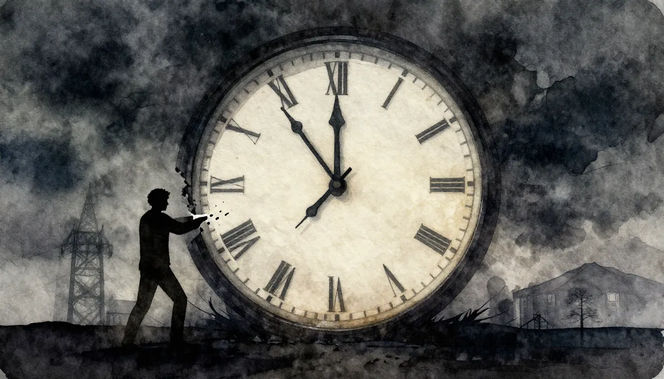 Watercolor style. Silhouette of a person breaking a giant cl...