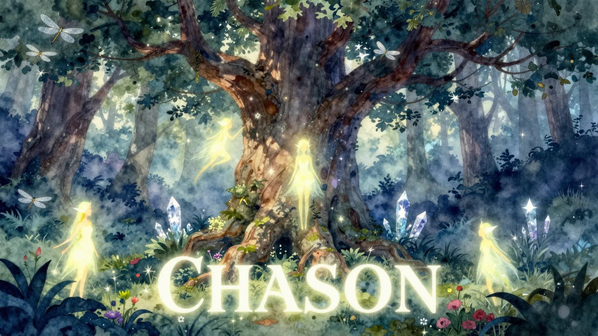 Vibrant watercolor style. Chanson album cover: mystical fore...