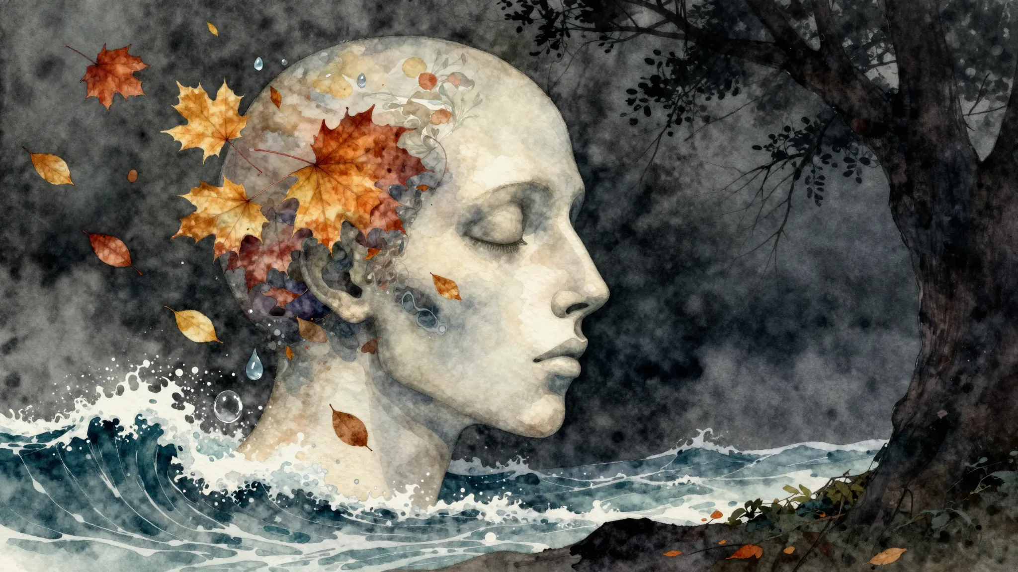 Watercolor style. Abstract representation of a soul, autumn ...
