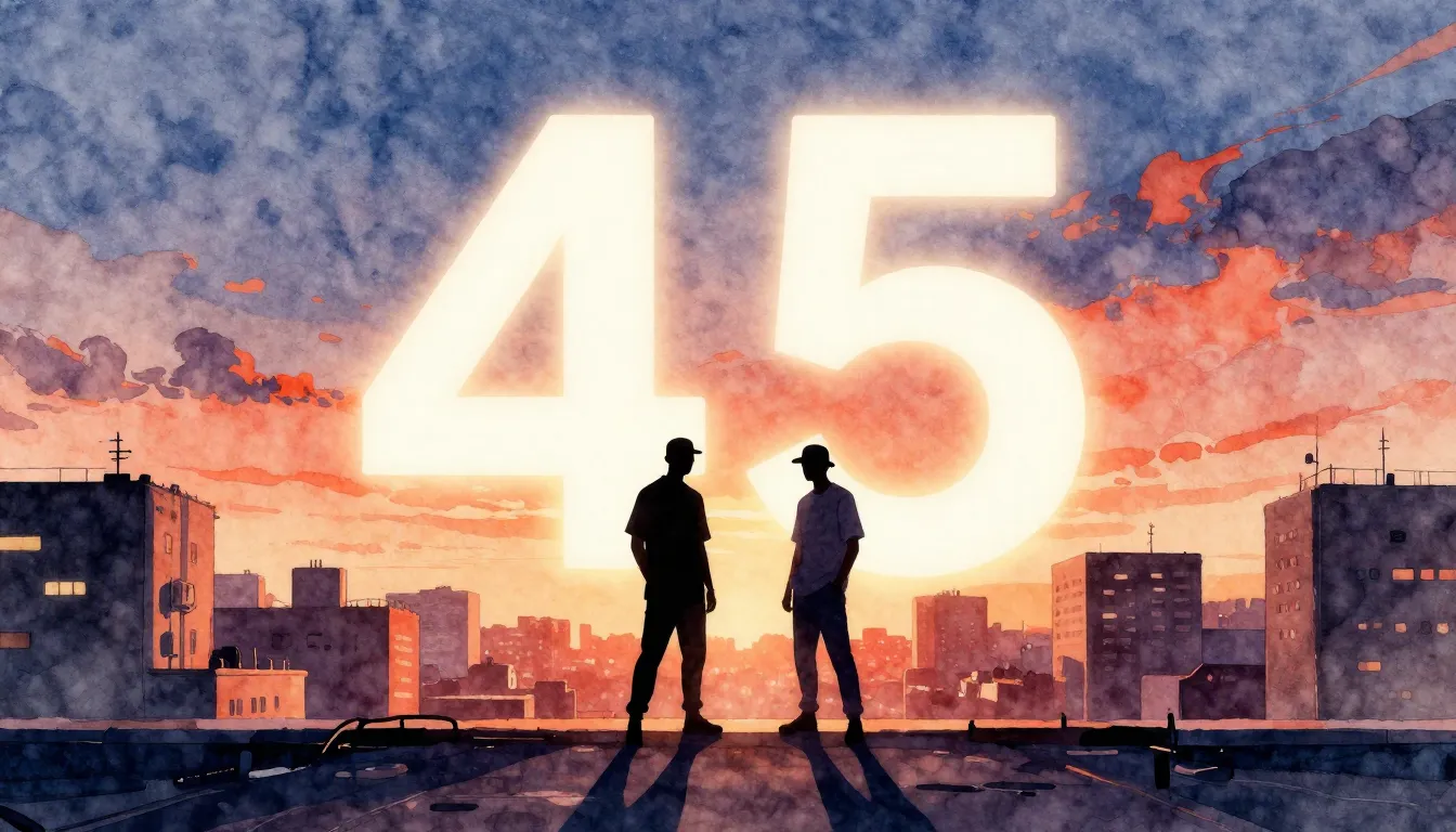 Watercolor style. Silhouette of two men standing on an urban...