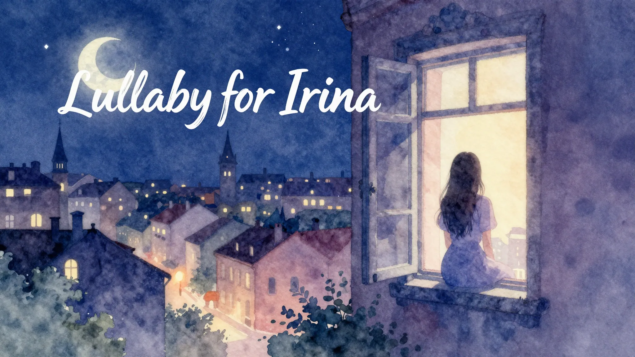 Vibrant watercolor style. Chanson song cover, "Lullaby for I...