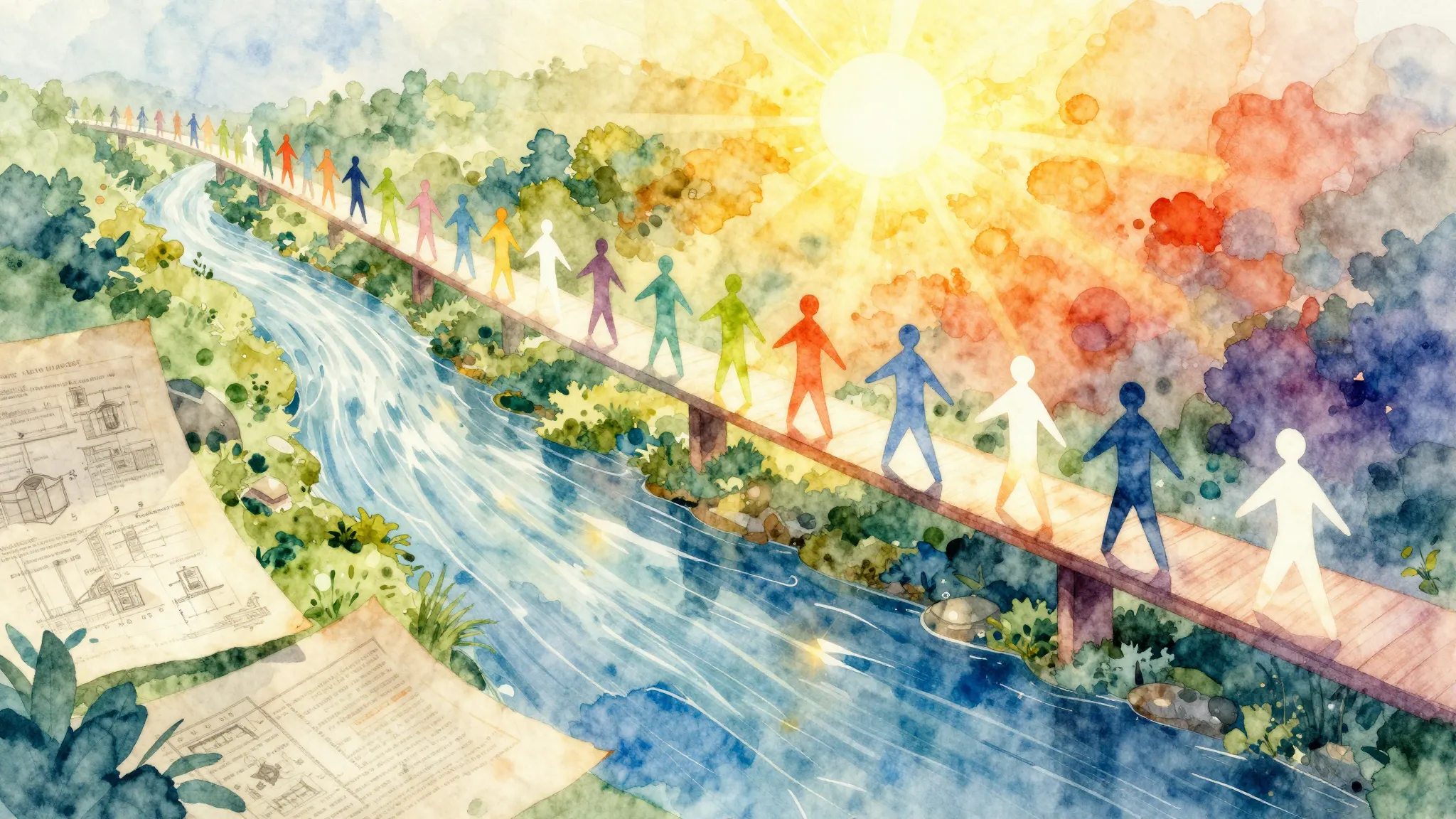 Vibrant watercolor style. A vibrant, hopeful album cover. A ...