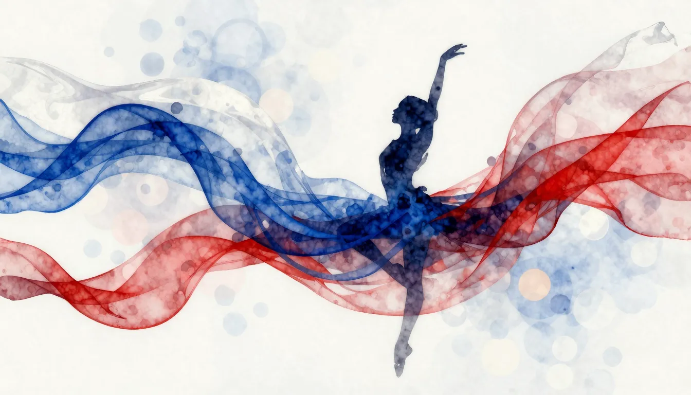 Watercolor style. Abstract dance motion with flowing silk ri...
