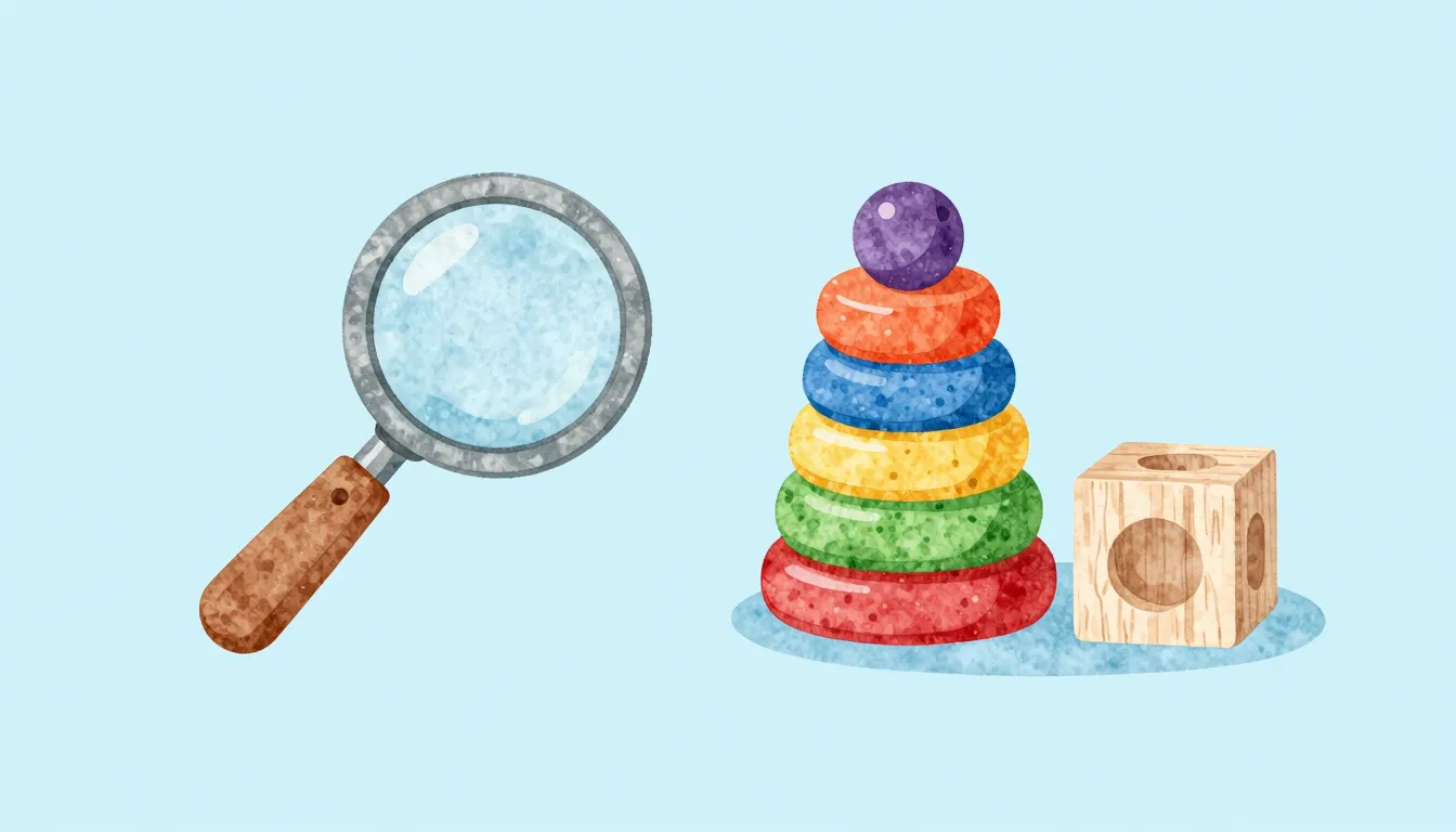 Watercolor style. Colorful educational toys, a magnifying gl...