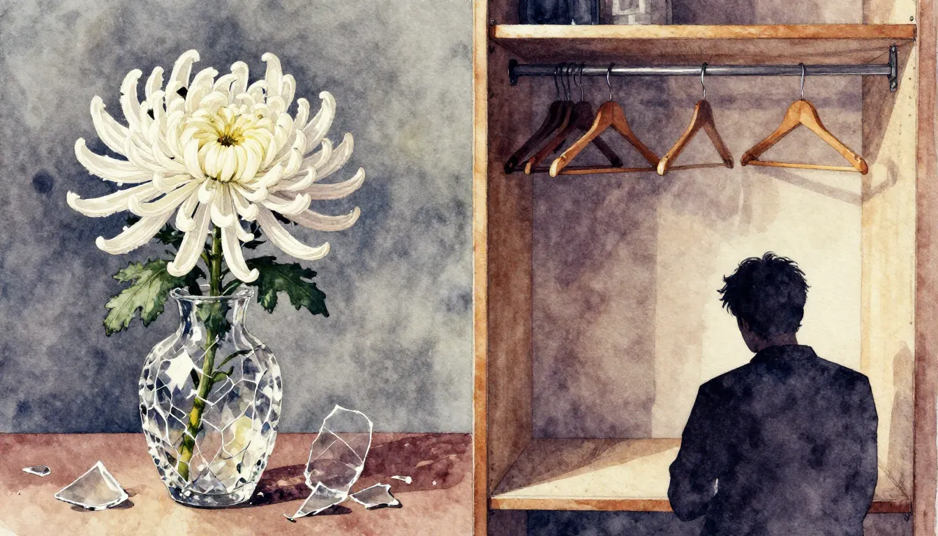 Vibrant watercolor style. Folk song album cover: broken whit...