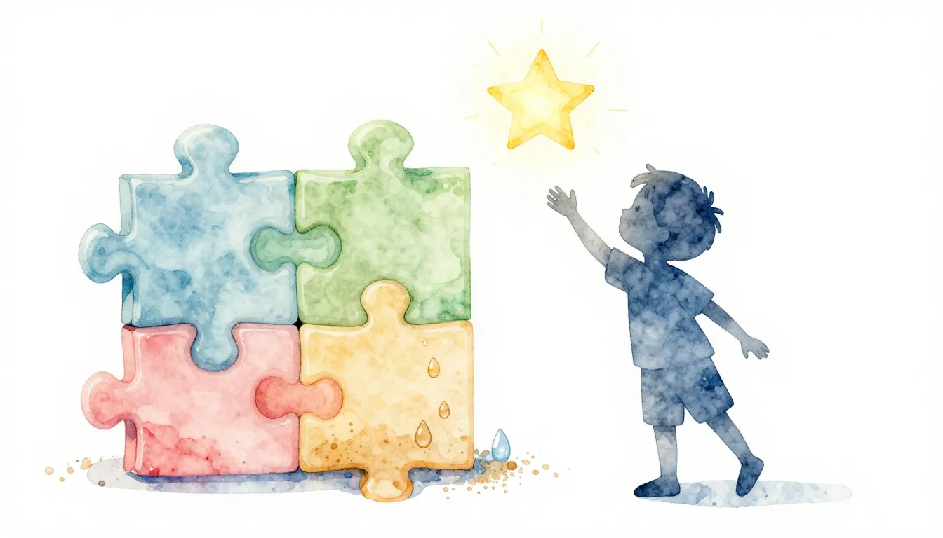 Watercolor style. Stylized 3d puzzle pieces in soft pastel c...