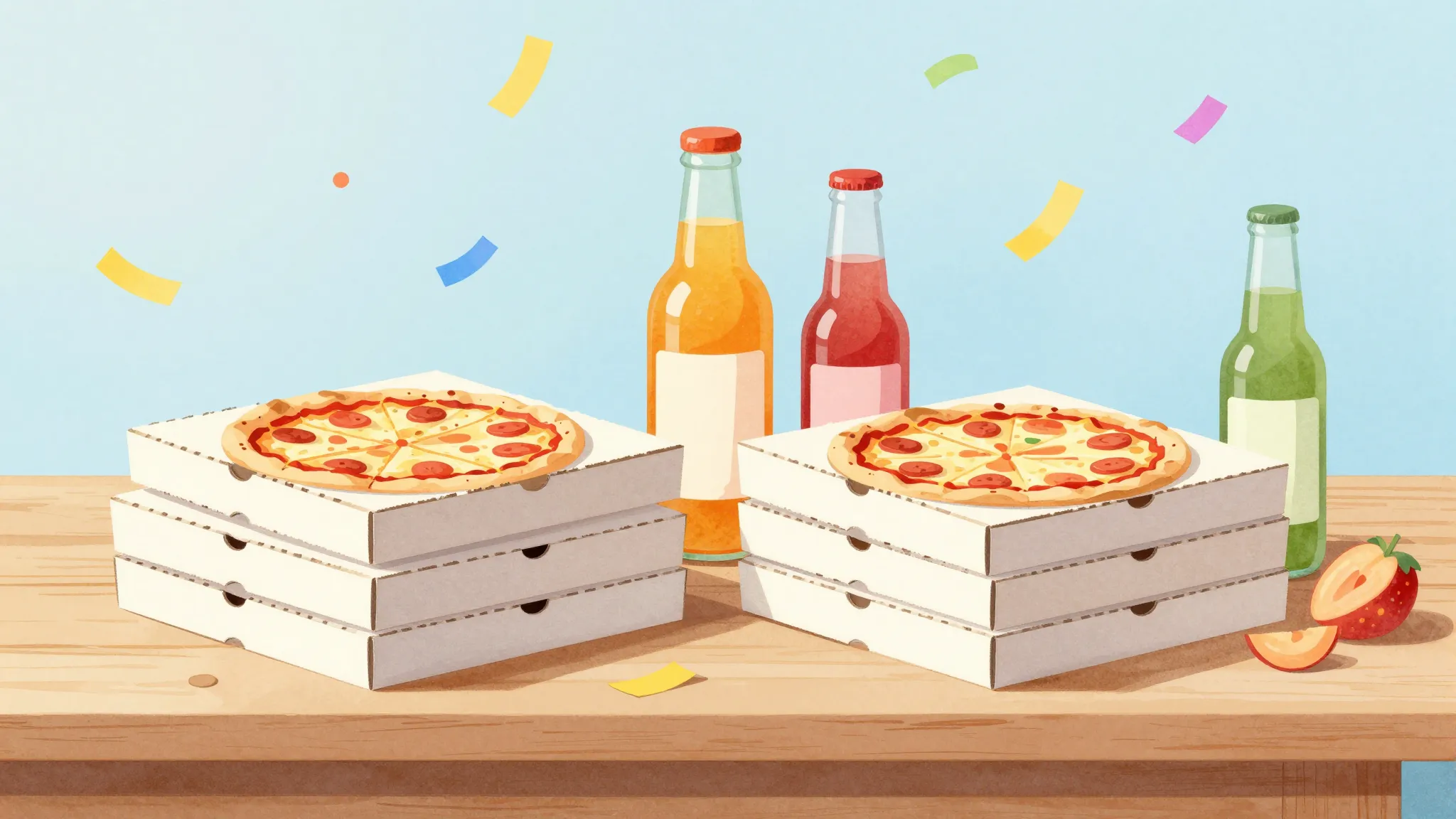 Watercolor style. A bright illustration of a stack of pizza ...