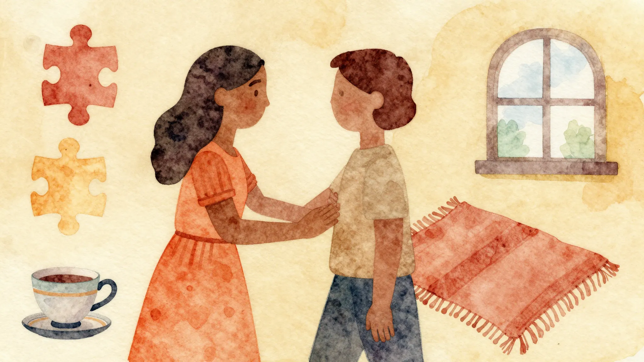 Vibrant watercolor style. Folk song album cover: two abstrac...