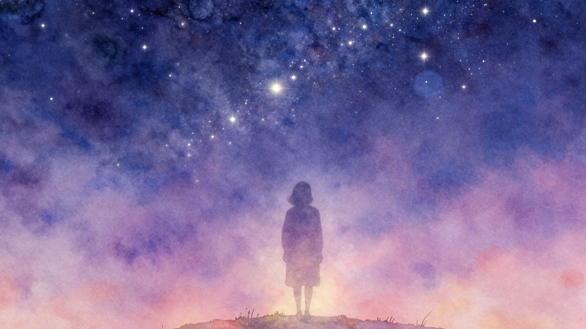 Vibrant watercolor style. Dreamy folk album cover, starry ni...