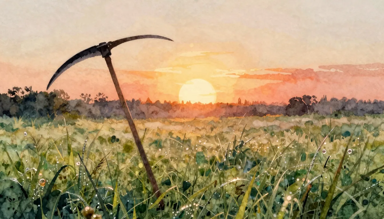 Vibrant watercolor style. Indie folk album cover. Rural morn...