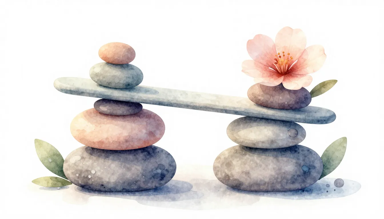 Watercolor style. Abstract representation of balance, a stac...