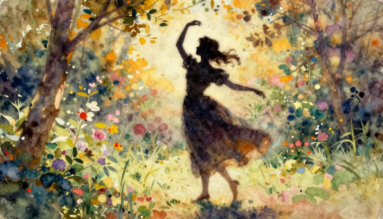 Watercolor style. Silhouette of a girl dancing in a sunlit g...