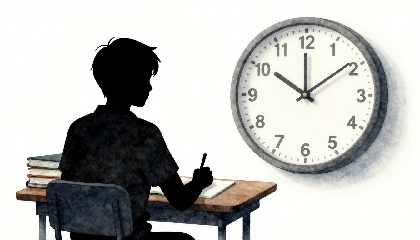Watercolor style. Silhouette of a student sitting at a desk ...