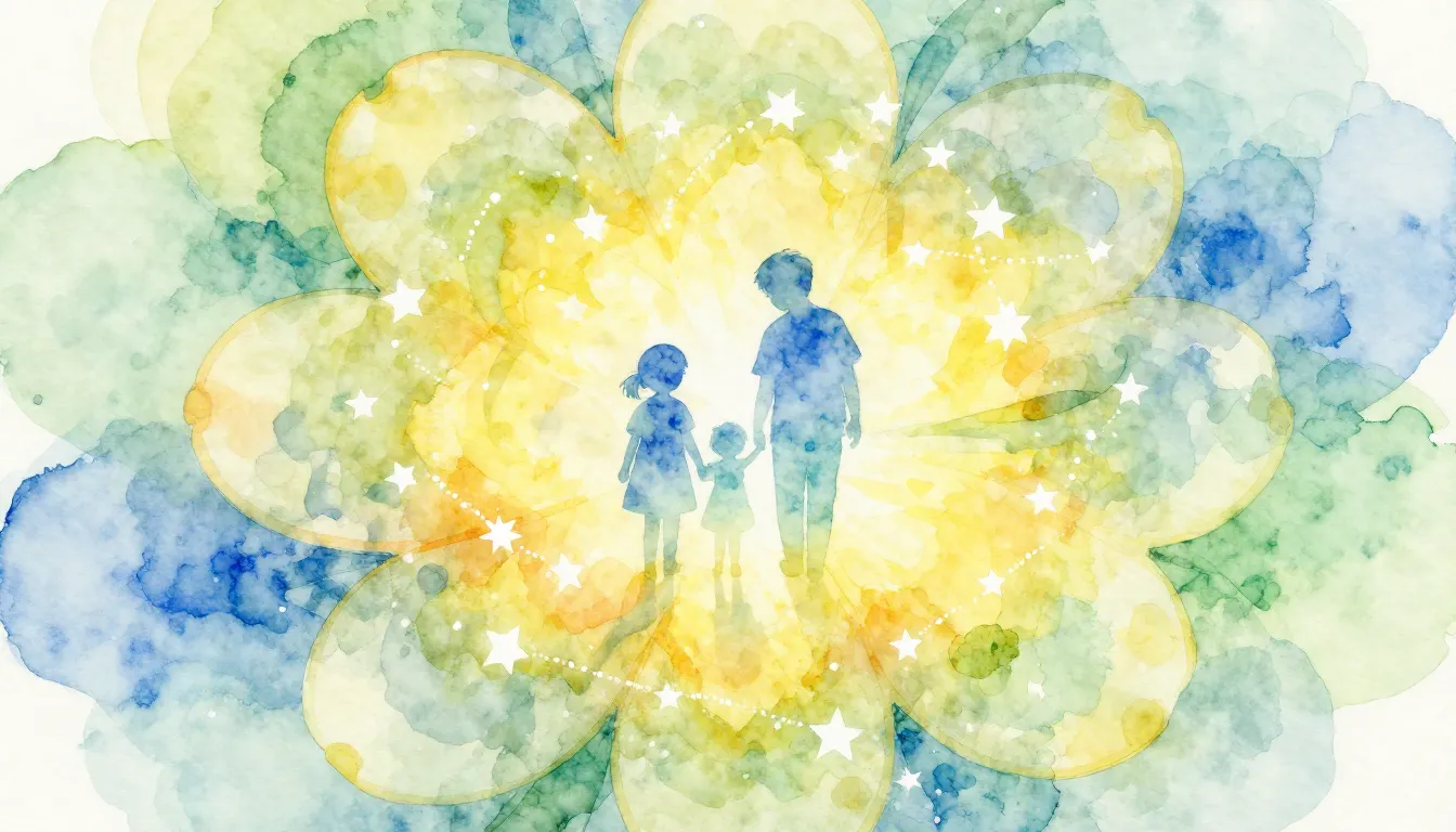 Vibrant watercolor style. A vibrant, heartwarming album cove...