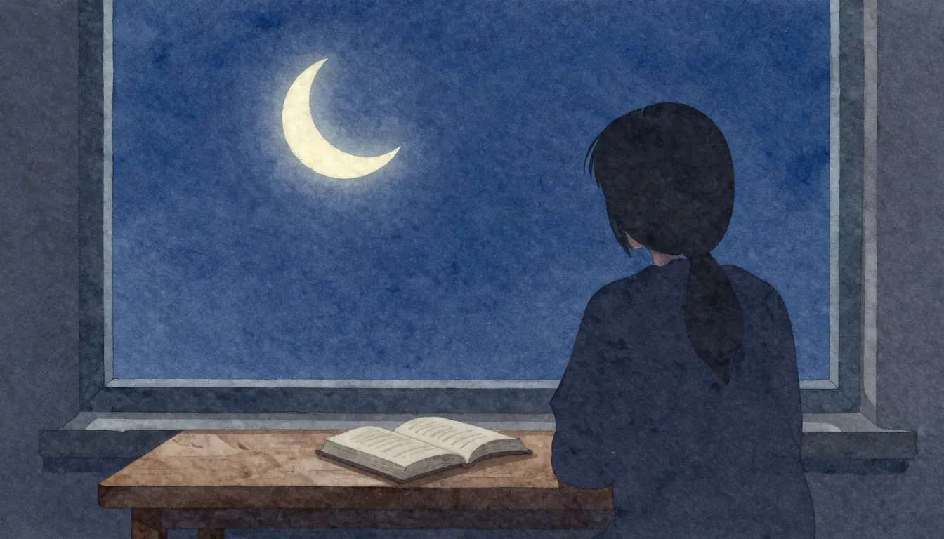 Watercolor style. A dark silhouette of a person sitting by a...