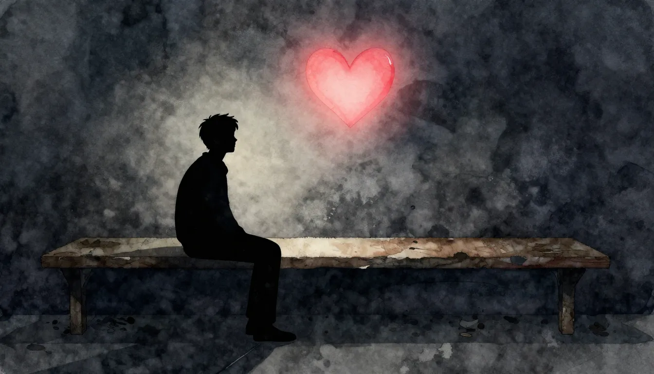 Watercolor style. A lonely silhouette of a man sitting on a ...