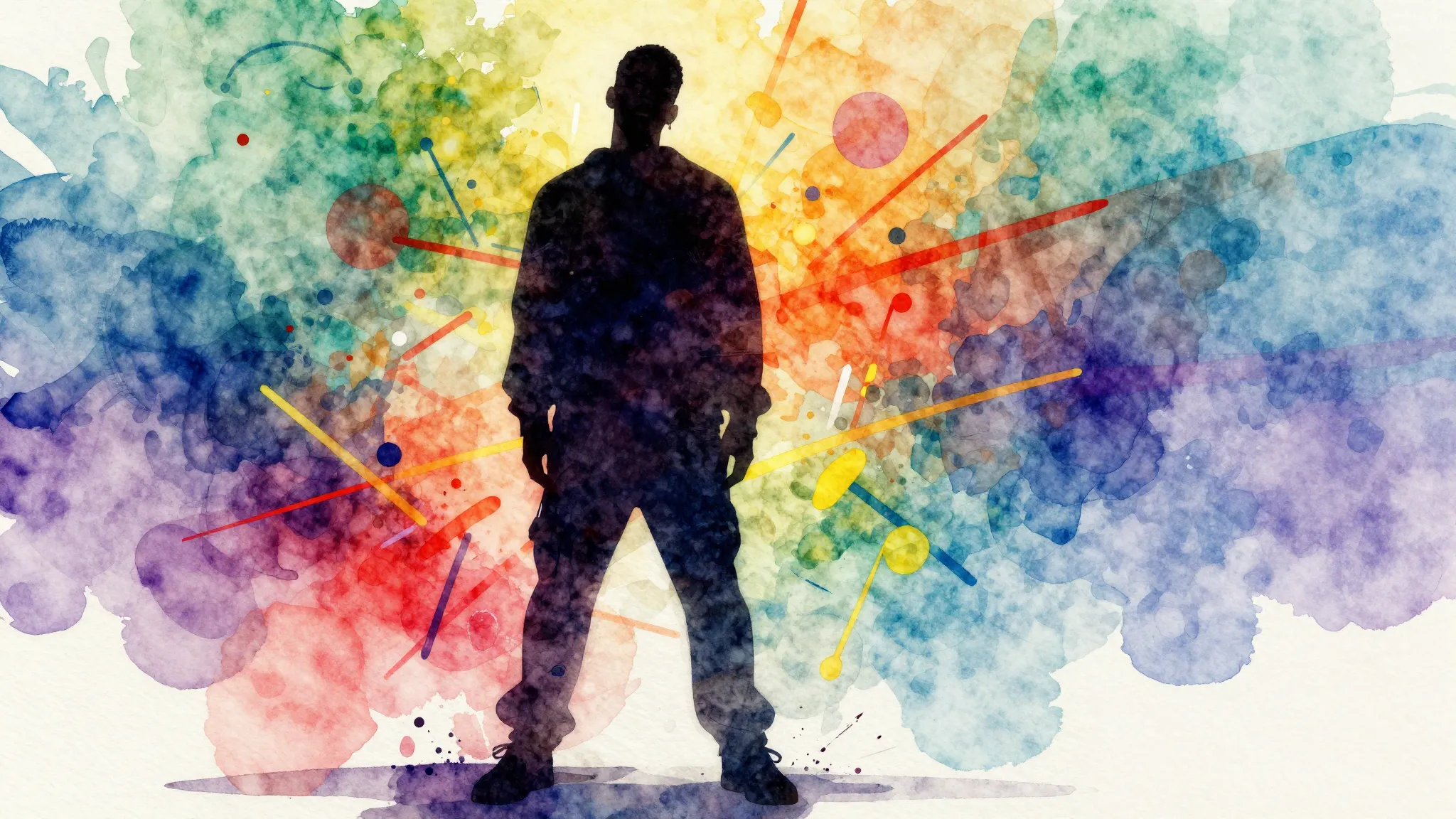 Vibrant watercolor style. Hip-hop album cover. A silhouette ...