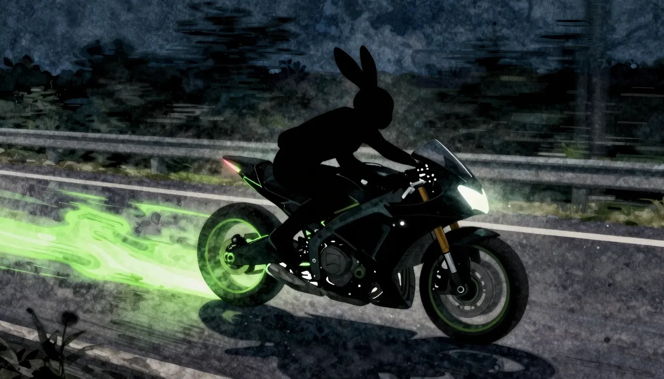 Watercolor style. A stylized silhouette of a rabbit riding a...
