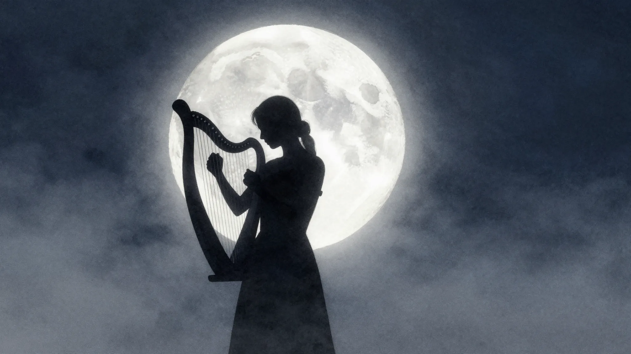Watercolor style. A dark silhouette of a person holding a ly...