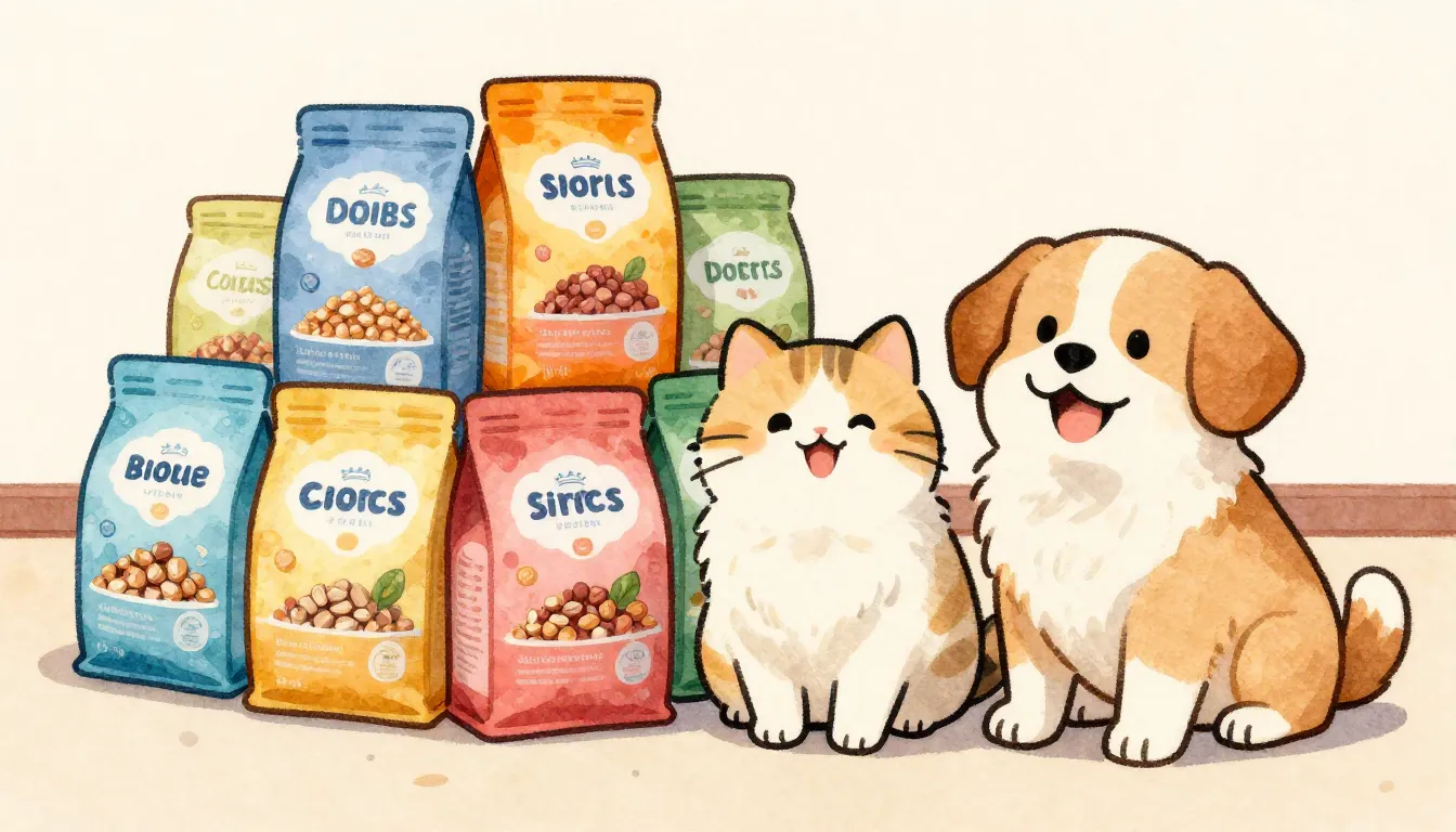 Watercolor style. A cute fluffy cat and a happy dog sitting ...