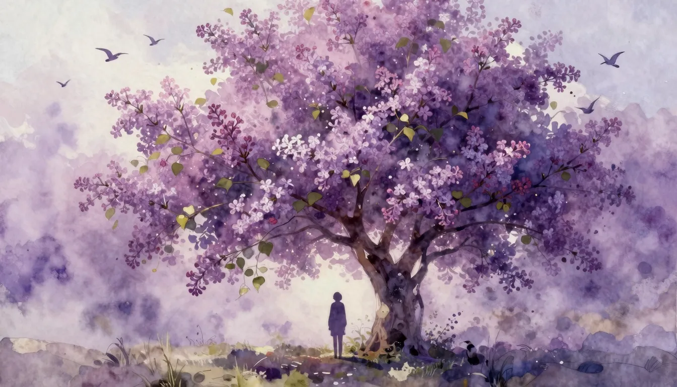 Watercolor style. A silhouette of a person standing under a ...