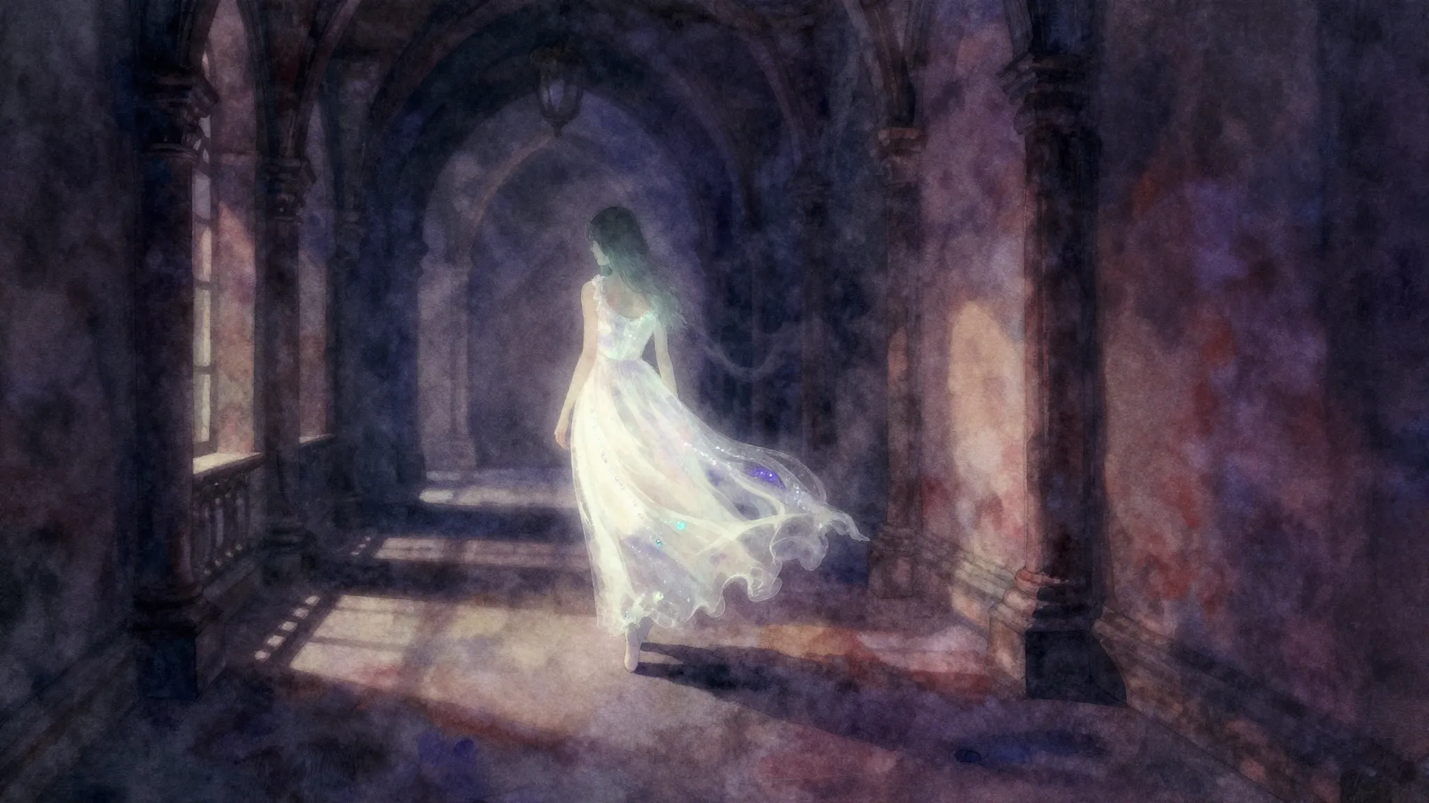 Vibrant watercolor style. Rock album cover, dark and dramati...