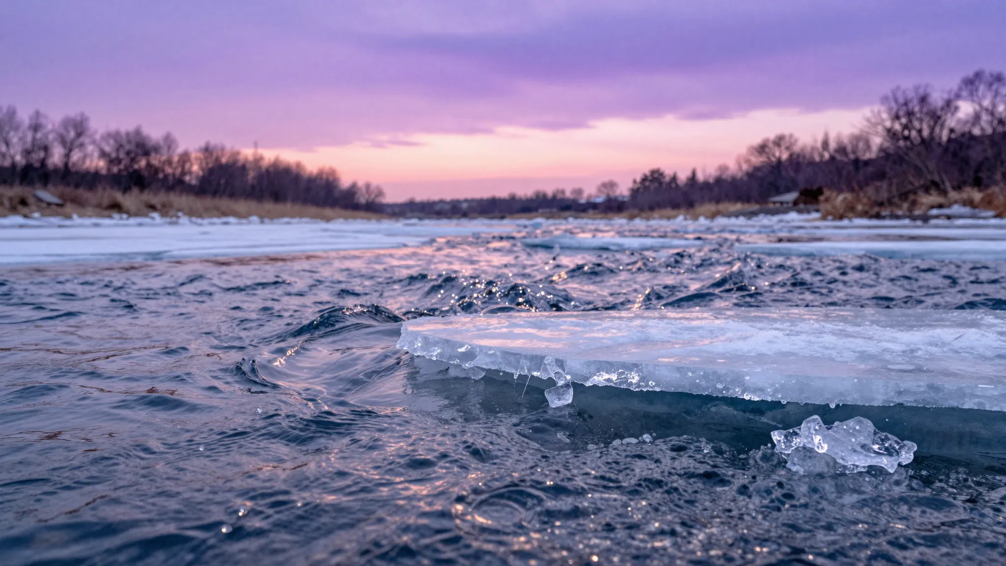 Watercolor style. Close-up of melting river ice during a vib...