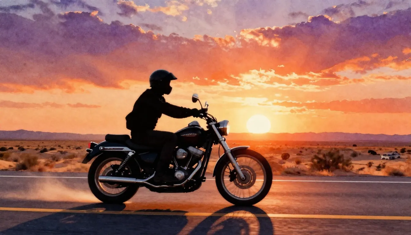 Watercolor style. Silhouette of a motorcycle rider speeding ...