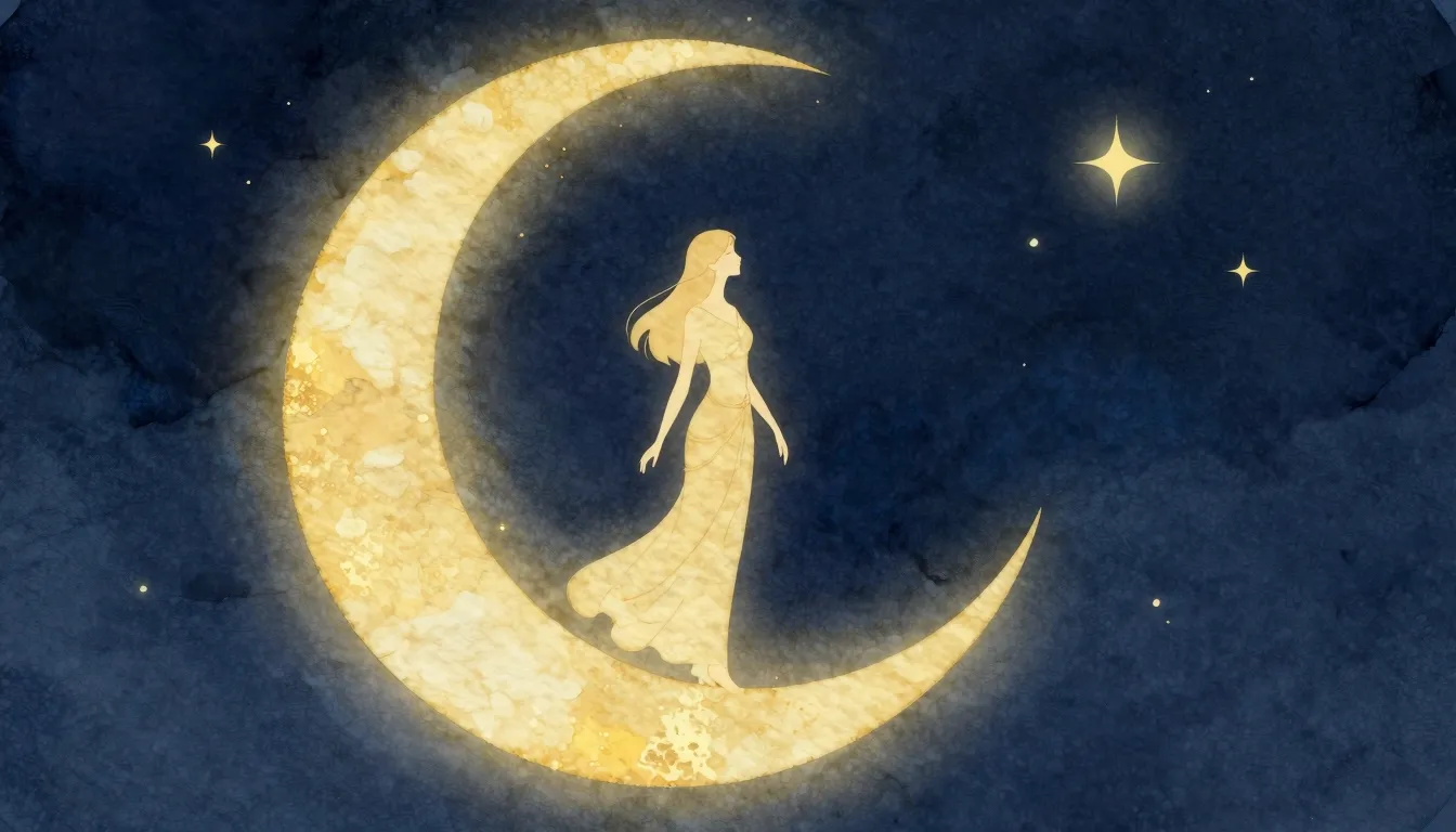 Watercolor style. A slender silhouette of a divine woman sta...