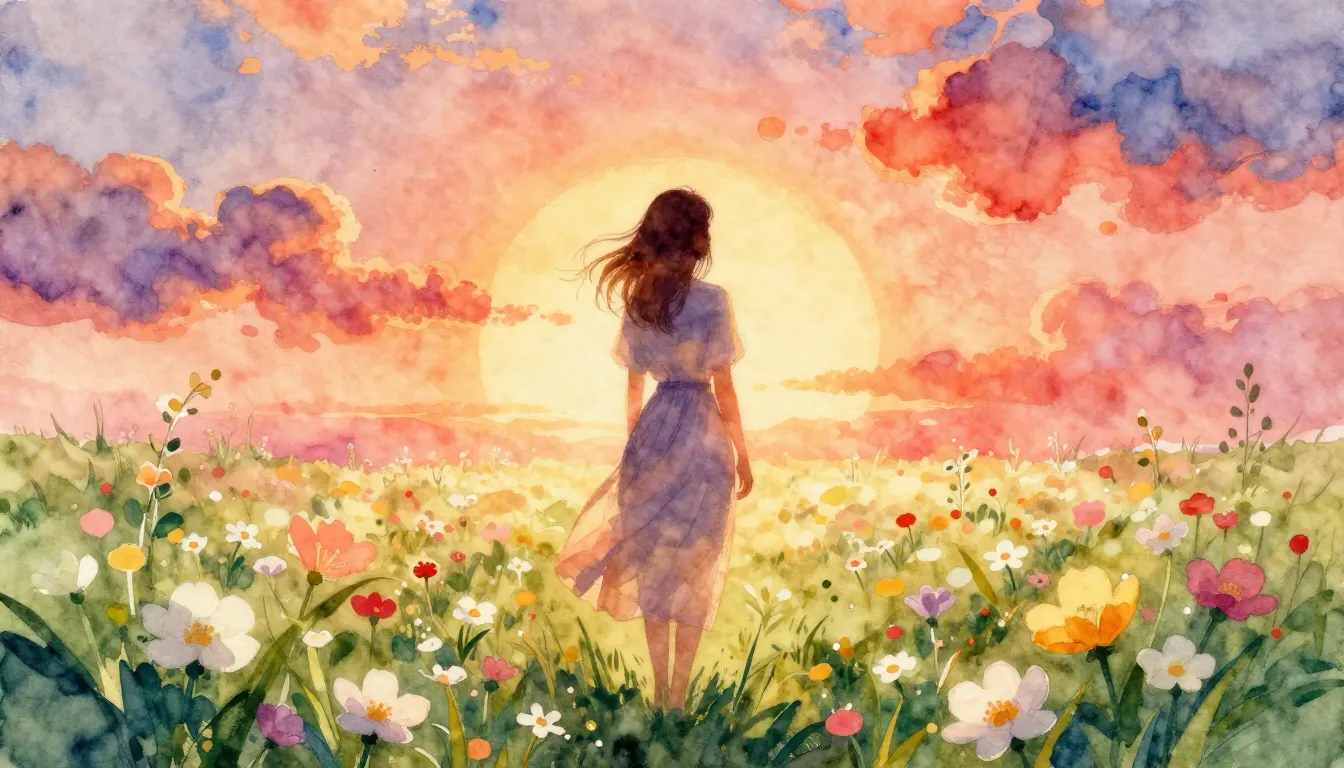 Vibrant watercolor style. "Album cover for a ballad. A silho...