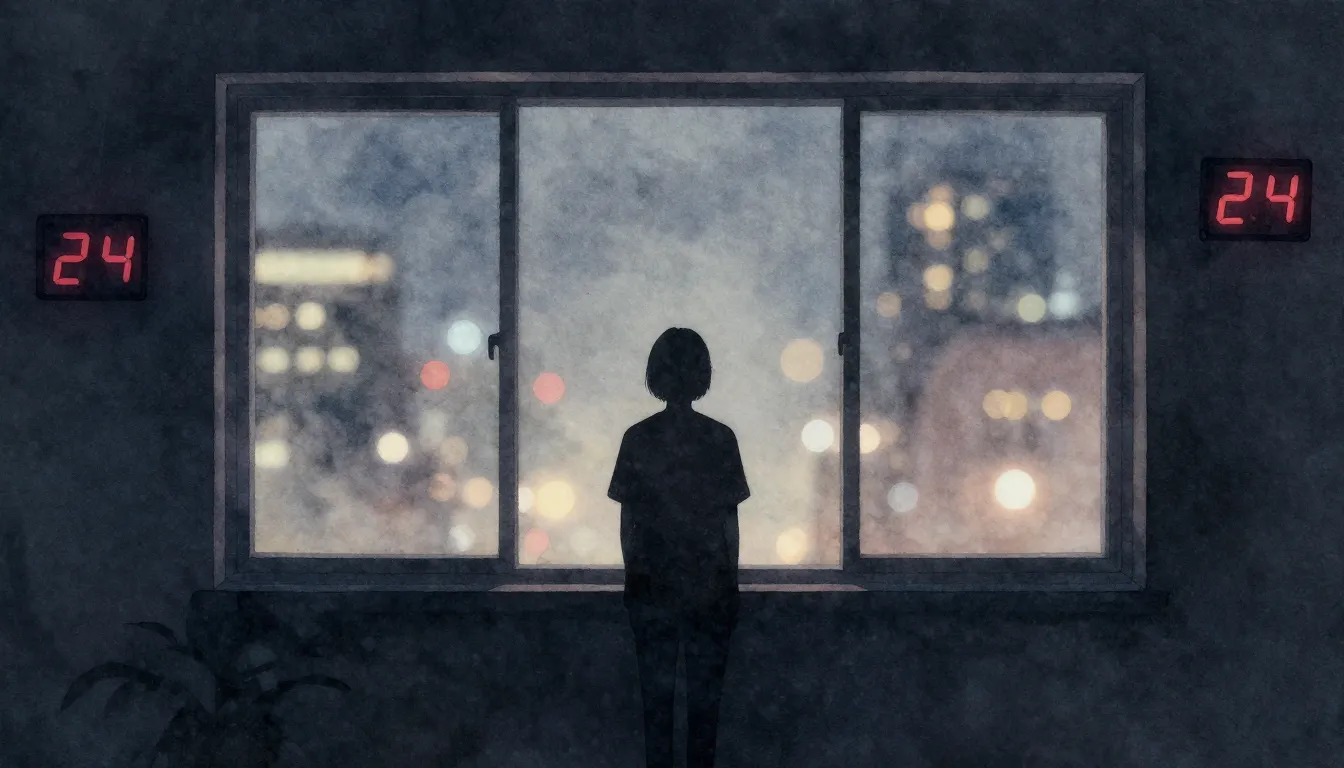 Watercolor style. A lonely silhouette of a person standing b...