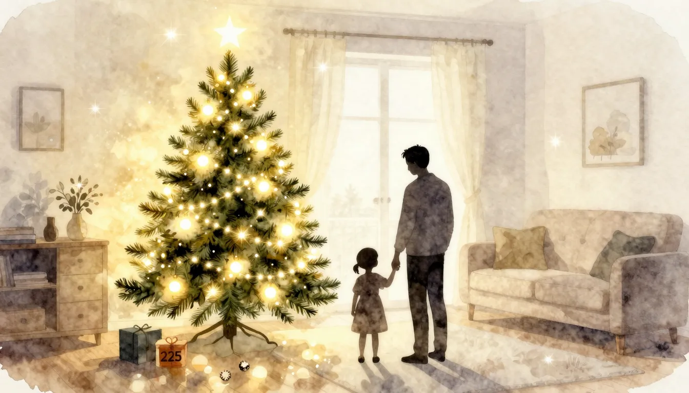 Watercolor style. Silhouette of a family standing near a glo...