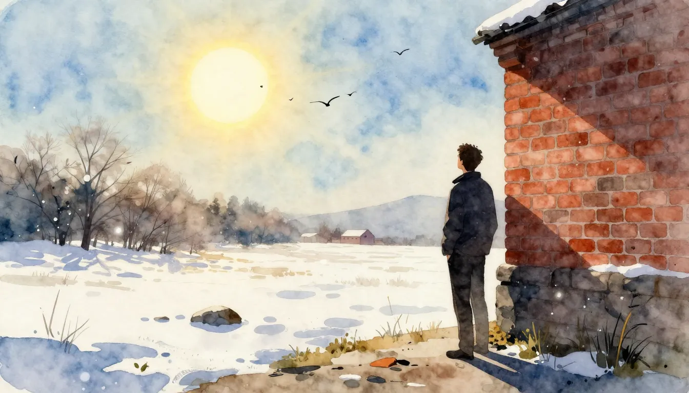 Watercolor style. Silhouette of a man standing near a brick ...