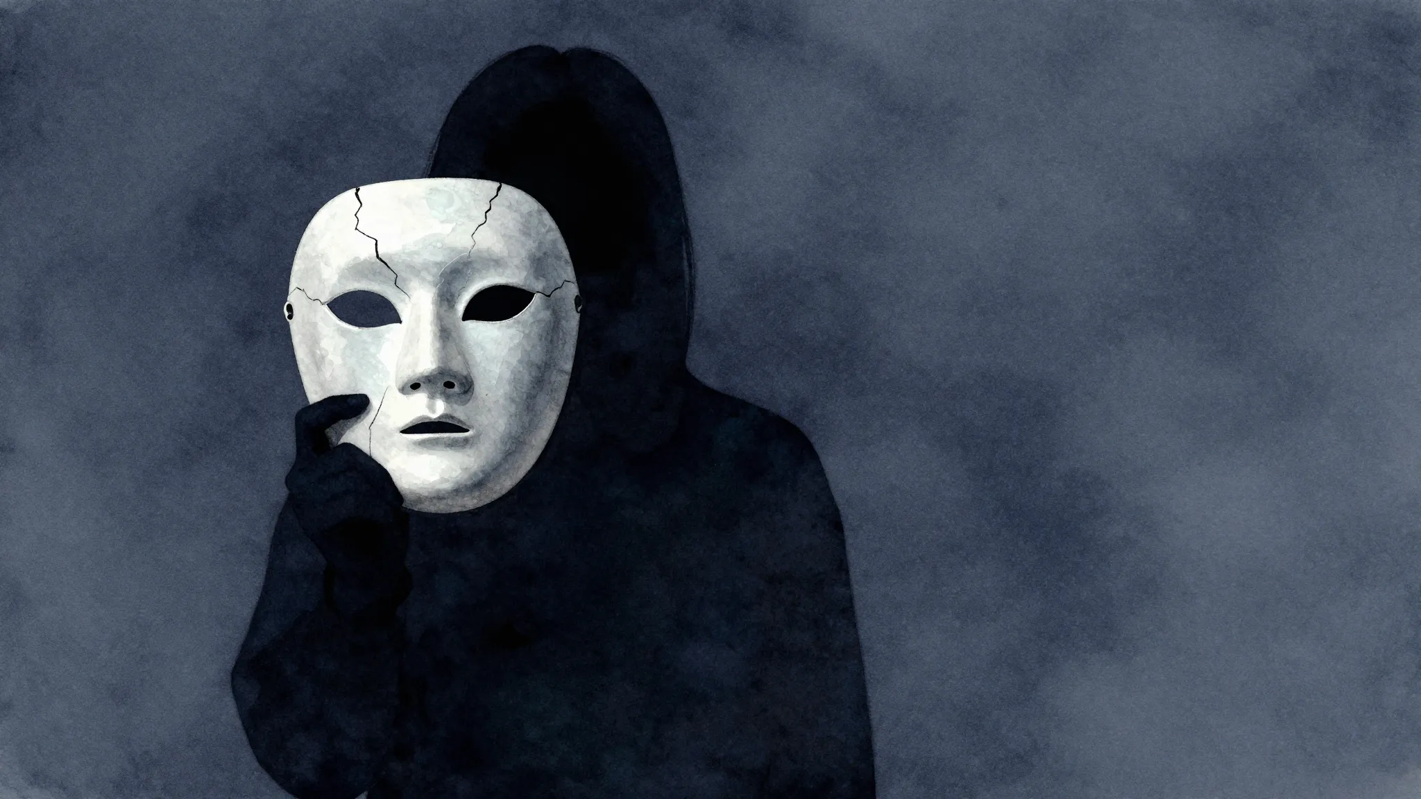 Watercolor style. A dark silhouette of a person standing in ...