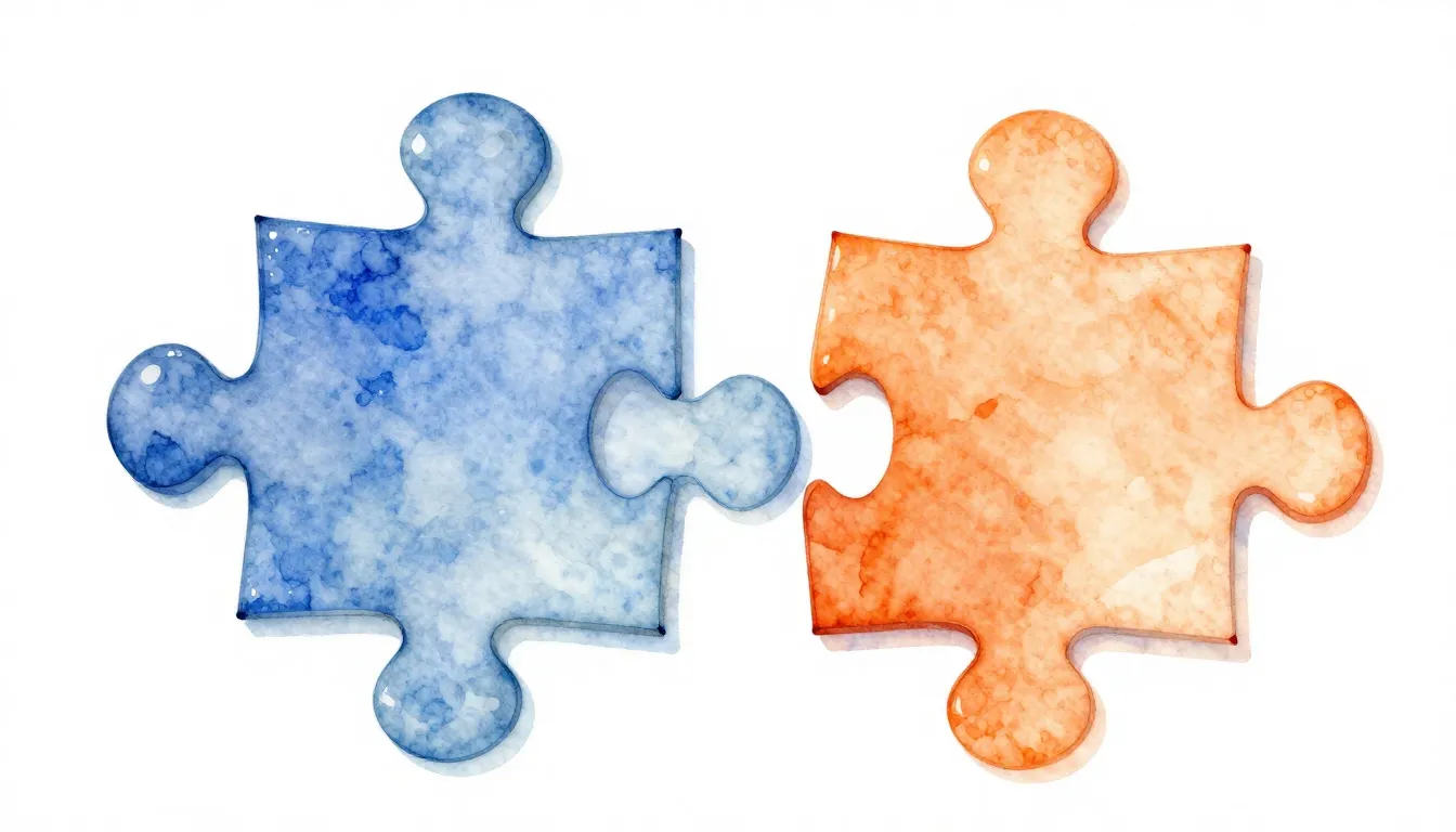 Watercolor style. Abstract conceptual art of two puzzle piec...