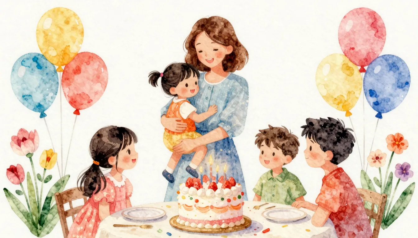 Vibrant watercolor style. A vibrant, warm, and cozy family c...