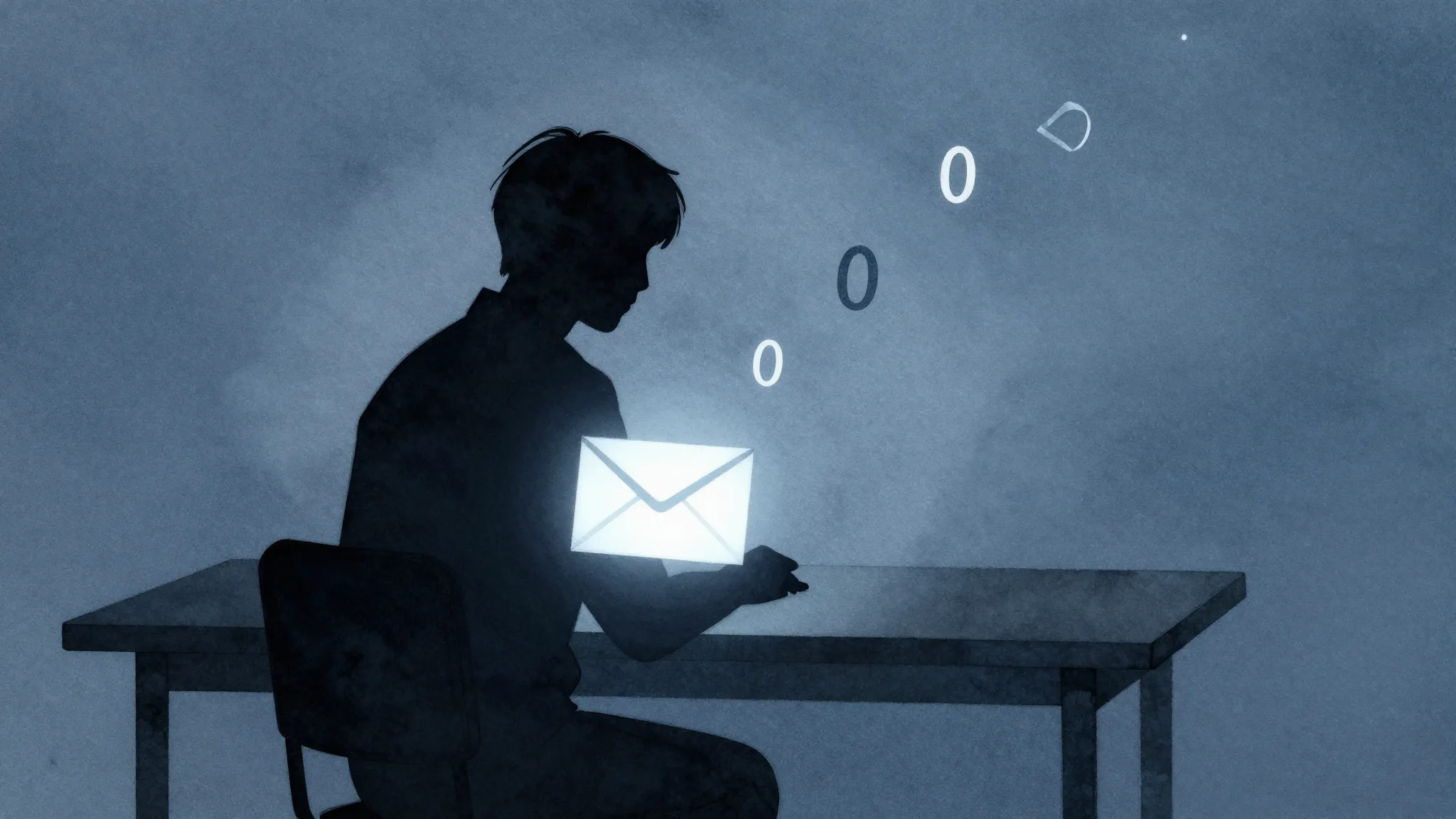 Watercolor style. A dark silhouette of a person sitting at a...