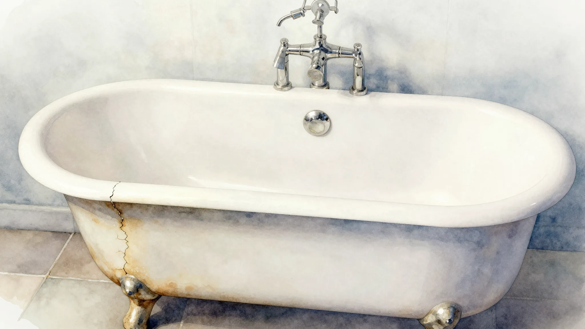 Watercolor style. A split image showing a dull, cracked, yel...