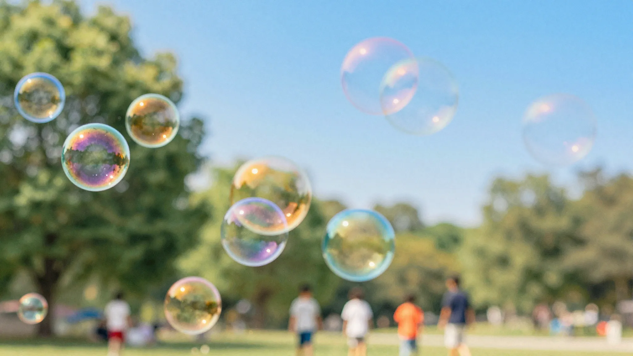 Watercolor style. Close-up of colorful soap bubbles floating...