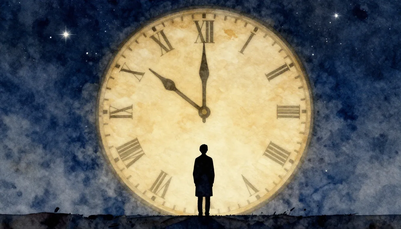 Watercolor style. Silhouette of a lonely figure looking at a...