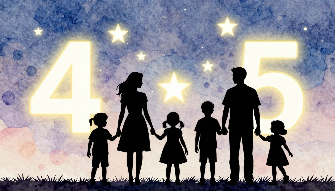 Watercolor style. Silhouette of children and parents standin...