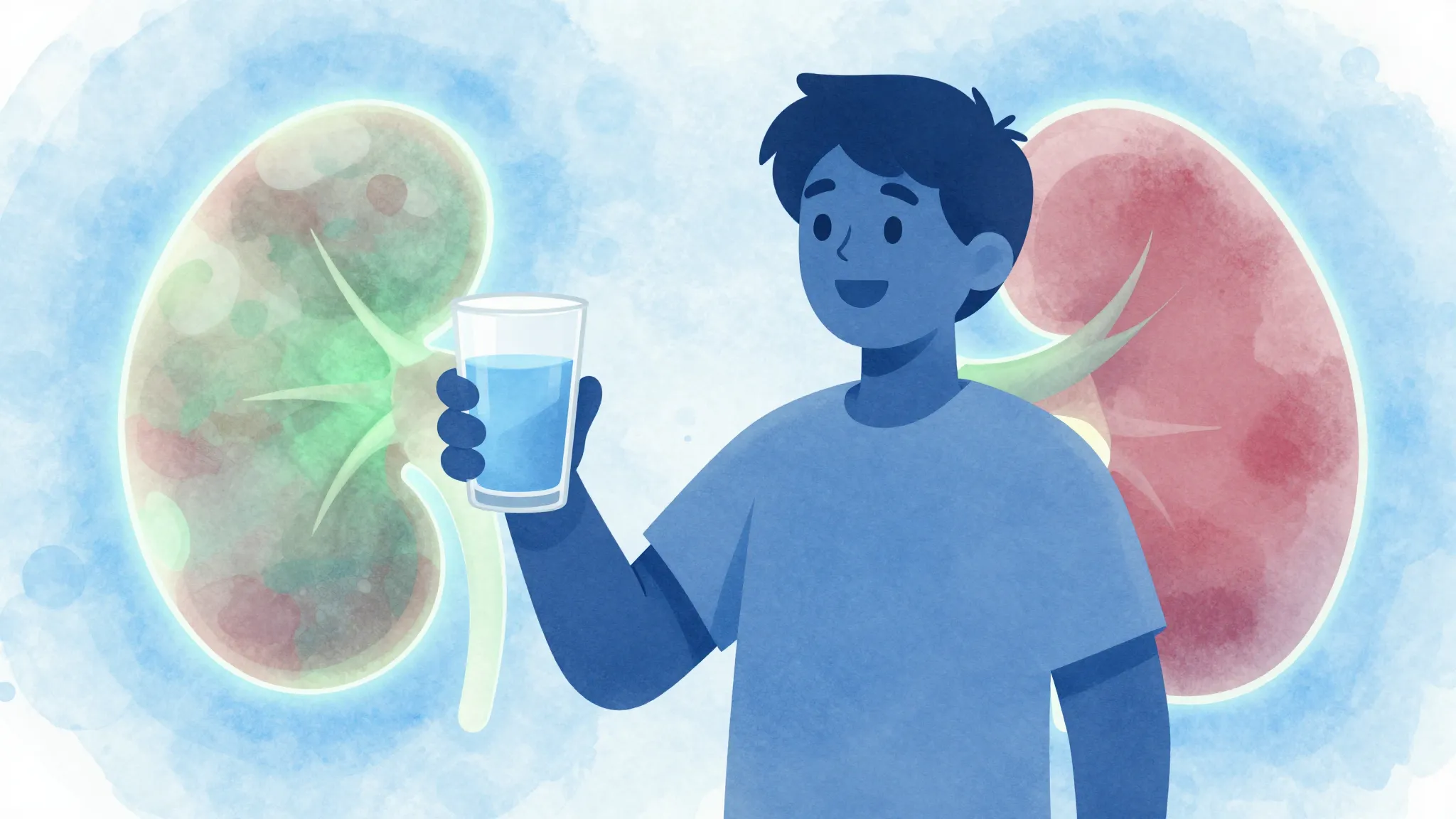 Watercolor style. Silhouette of a happy person holding a gla...