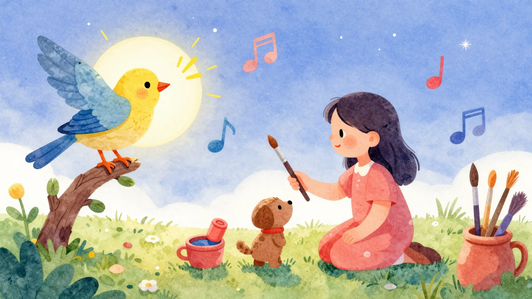 Vibrant watercolor style. A vibrant, joyful illustration for...