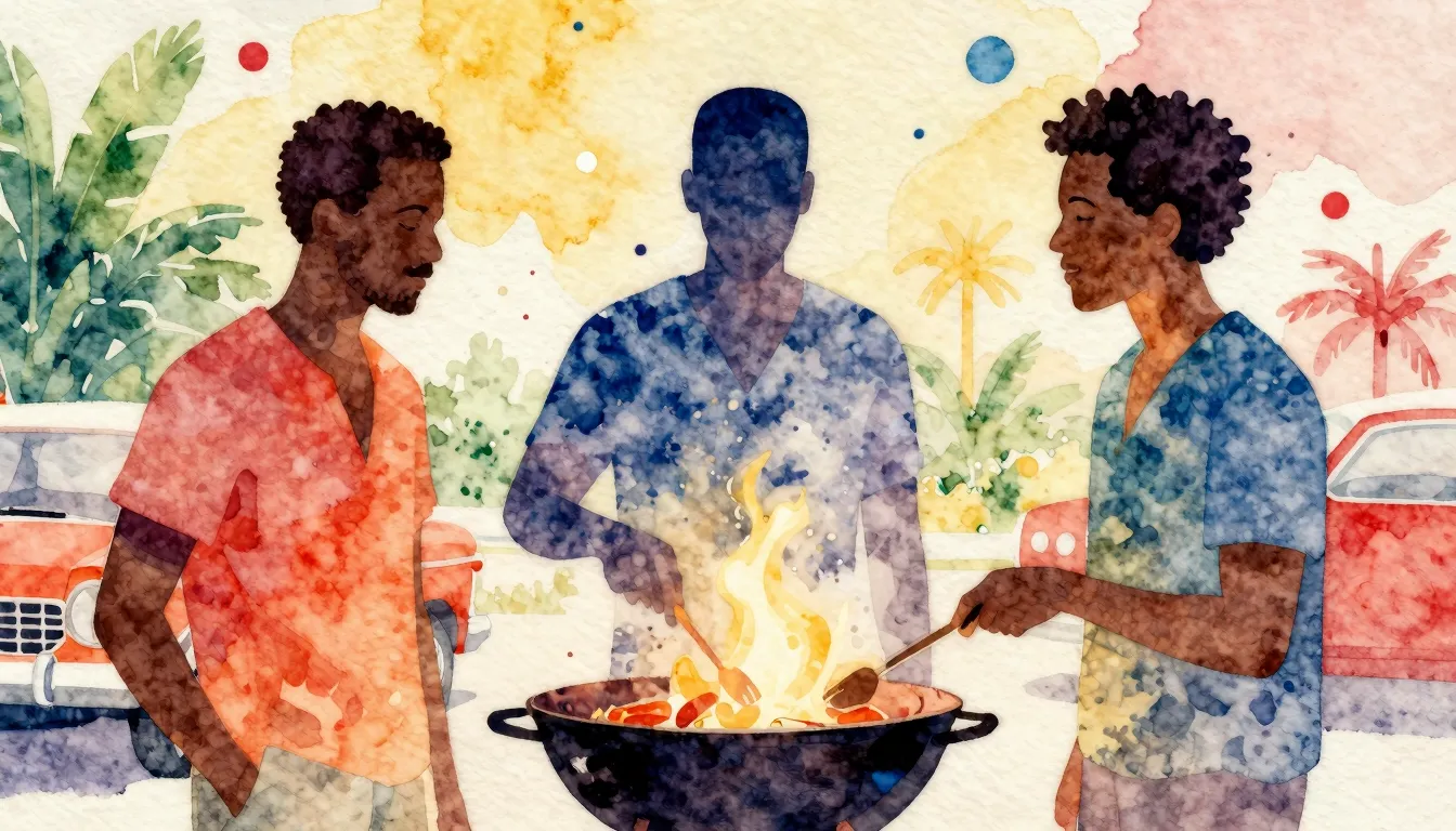 Vibrant watercolor style. Rhythm and blues album cover, thre...