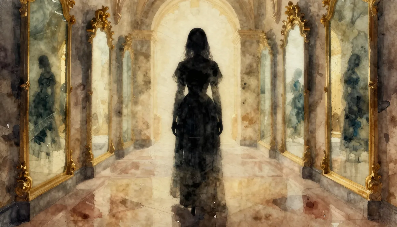 Watercolor style. A mysterious silhouette of a woman in a lo...